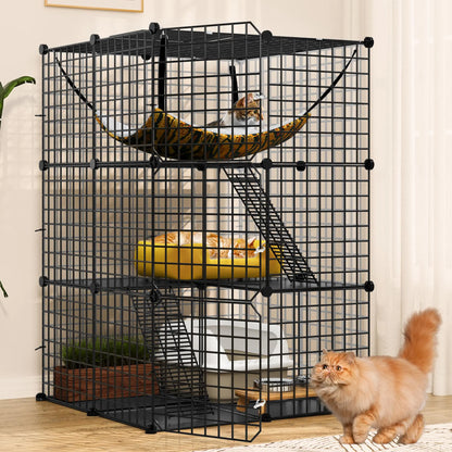 YITAHOME Cat Cage Indoor Catio DIY Cat Enclosures Metal Cat Playpen 3-Tiers Kennels Pet Crate with Extra Large Hammock for 1-2 Cats