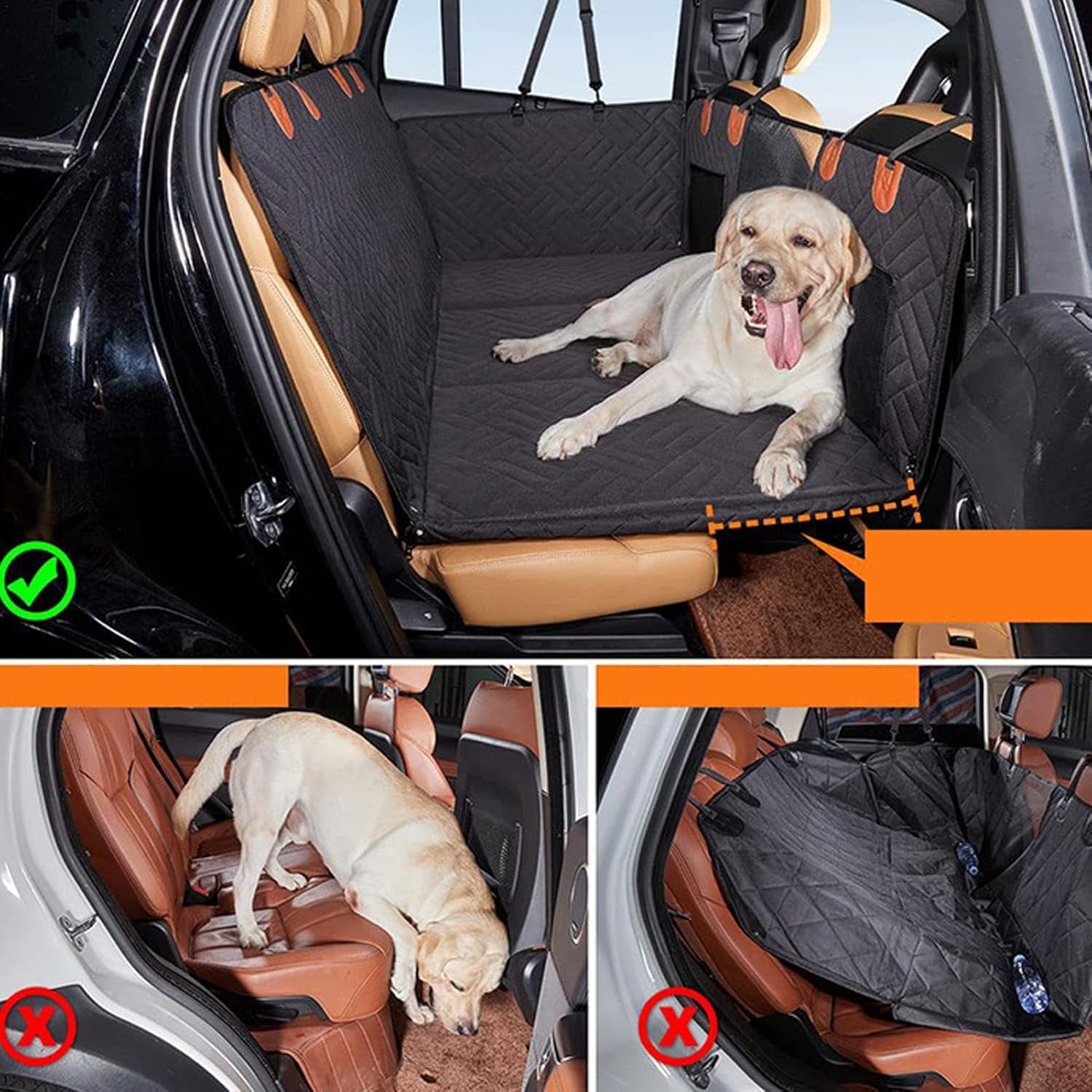Dog Car Hammock, Dog Car Cover, Waterproof Ruffrover 2.0 - Hard Bottom Dog Car Seat Protector, Ruffrover Hard Bottom Dog Seat, Holds up to 280 Lbs, 100% Waterproof Non-Slip Non-Scratch Dog Hammock