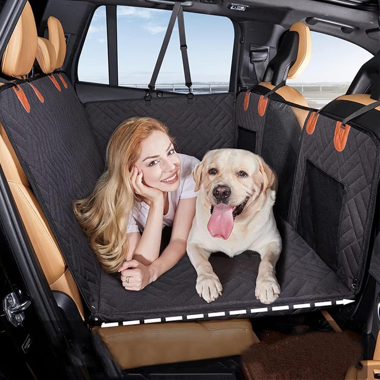 Dog Car Hammock, Dog Car Cover, Waterproof Ruffrover 2.0 - Hard Bottom Dog Car Seat Protector, Ruffrover Hard Bottom Dog Seat, Holds up to 280 Lbs, 100% Waterproof Non-Slip Non-Scratch Dog Hammock