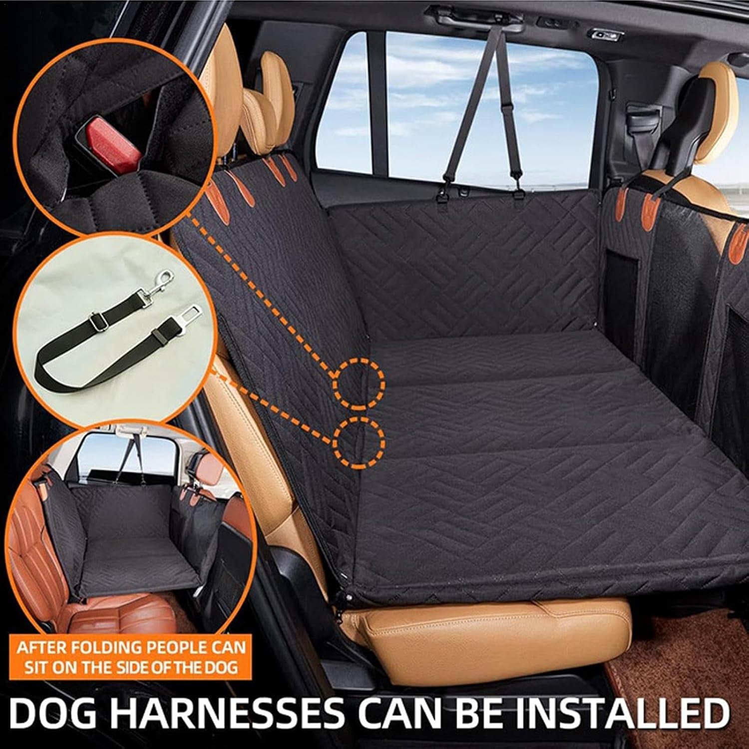 Dog Car Hammock, Dog Car Cover, Waterproof Ruffrover 2.0 - Hard Bottom Dog Car Seat Protector, Ruffrover Hard Bottom Dog Seat, Holds up to 280 Lbs, 100% Waterproof Non-Slip Non-Scratch Dog Hammock