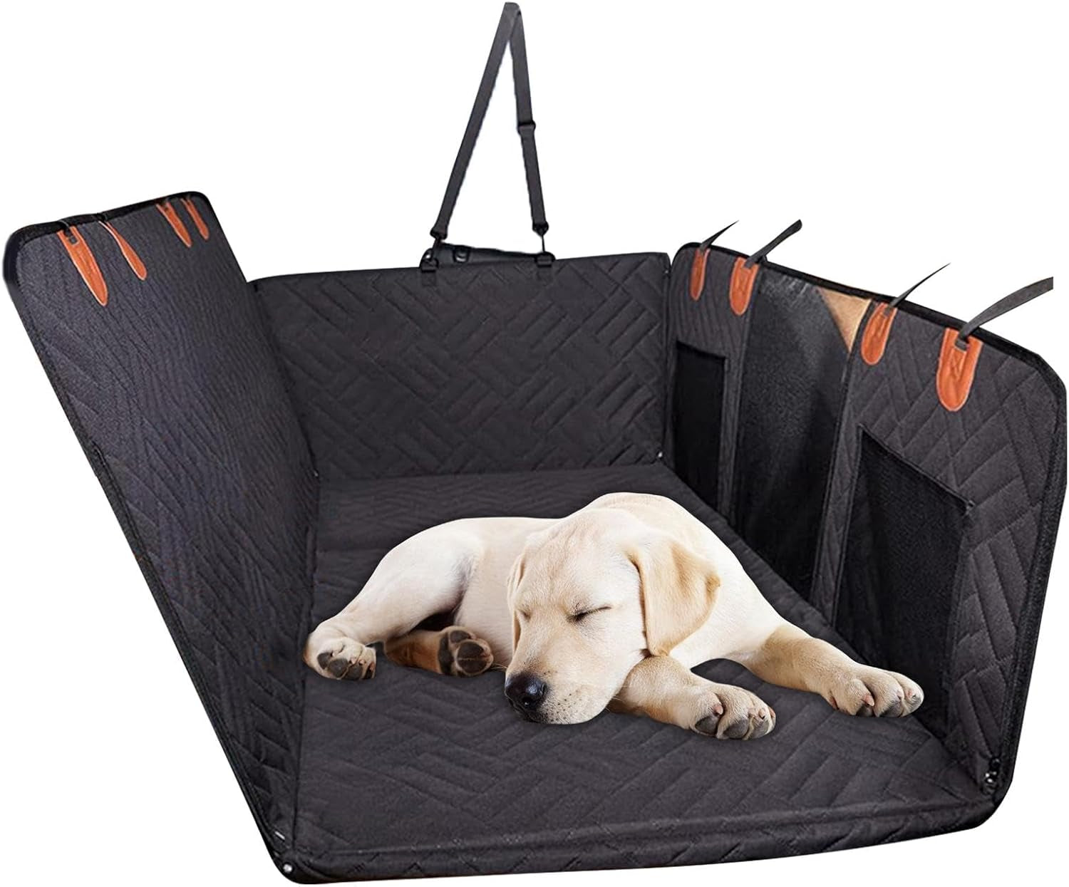 Dog Car Hammock, Dog Car Cover, Waterproof Ruffrover 2.0 - Hard Bottom Dog Car Seat Protector, Ruffrover Hard Bottom Dog Seat, Holds up to 280 Lbs, 100% Waterproof Non-Slip Non-Scratch Dog Hammock