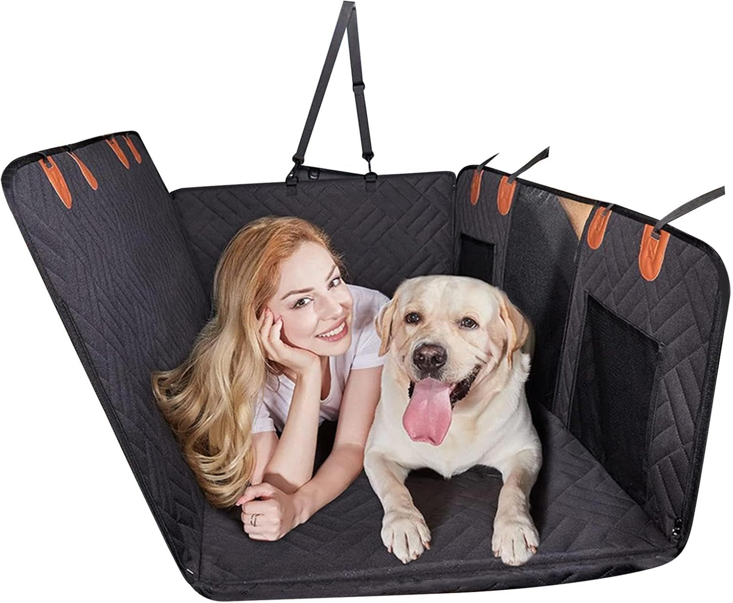 Dog Car Hammock, Dog Car Cover, Waterproof Ruffrover 2.0 - Hard Bottom Dog Car Seat Protector, Ruffrover Hard Bottom Dog Seat, Holds up to 280 Lbs, 100% Waterproof Non-Slip Non-Scratch Dog Hammock