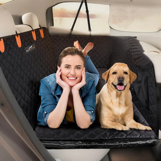 Dog Car Hammock, Dog Car Cover, Waterproof Ruffrover 2.0 - Hard Bottom Dog Car Seat Protector, Ruffrover Hard Bottom Dog Seat, Holds up to 280 Lbs, 100% Waterproof Non-Slip Non-Scratch Dog Hammock